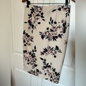 Floral Pencil Skirt - Cream with Black & Burgundy Floral